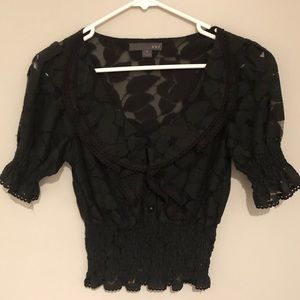 Crop Top by XXI Black Lace Ruffle Medium